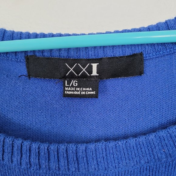 Forever XXI Blue Short Sleeve Tunic with mesh cut out design on side. Size Large - Picture 2 of 2